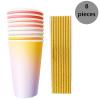 image:imageCR Gibson TWCS25329 Kailo Chic Disposable Paper Cups with Straws for Parties 16 fl Oz Ombre 8pcs