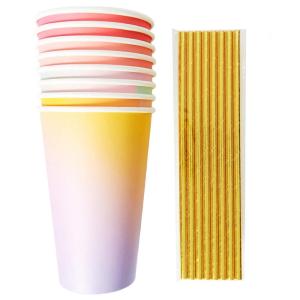 image:imageCR Gibson TWCS25329 Kailo Chic Disposable Paper Cups with Straws for Parties 16 fl Oz Ombre 8pcs
