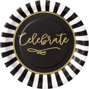 image:imageXampO Paper Goods Black and White Celebrate Disposable Paper Plates 8 ct 105 D
