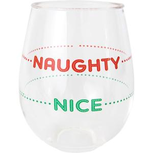 image:imageCR Gibson Celebration Acrylic Stemless Wineglass for Christmas Parties and Celebrations Holds up to 12 Fluid Ounces Naughty or Nice12 Ounces