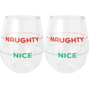 image:imageCR Gibson Celebration Acrylic Stemless Wineglass for Christmas Parties and Celebrations Holds up to 12 Fluid Ounces Naughty or Nice12 Ounces Pack of 2