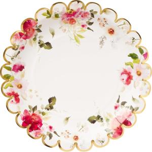 image:imageCR Gibson Floral Heart Gold Foil Scallop Edge Round Paper Dinner Plates 8Count 10 Diameter