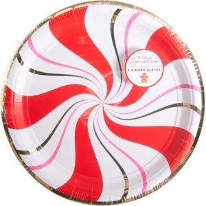 image:imageCR Gibson Holiday Peppermint Twist with Gold Foil Dinner Paper Plates 8Count 10 Diameter