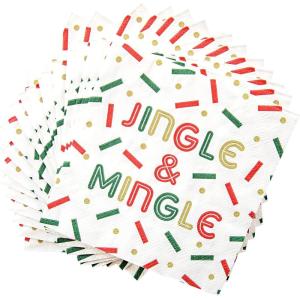 image:imageCR Gibson TW422631 Jingle and Mingle Disposable Paper Cocktail Napkins for Christmas Parties Multicolor 20pcs5 x 5