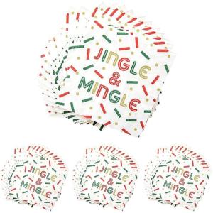 image:imageCR Gibson TW422631 Jingle and Mingle Disposable Paper Cocktail Napkins for Christmas Parties Multicolor 20pcs5 x 5 Pack of 4