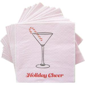 image:imageCR Gibson TW423698 Holiday Cheer Disposable Paper Cocktail Napkins for Christmas Parties Pink and Red 5 x 5 20pcs5