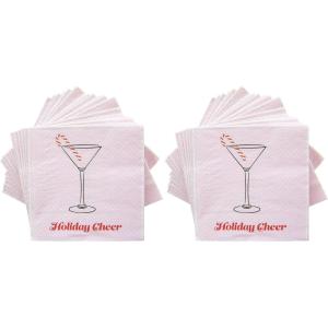 image:imageCR Gibson TW423698 Holiday Cheer Disposable Paper Cocktail Napkins for Christmas Parties Pink and Red 5 x 5 20pcs5 x 5 Pack of 2