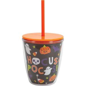 image:imageCR Gibson Plastic Double Wall Insulated Tumbler with Straw and Lid Orange Black and Gold Holds up to 12 Fluid Ounces May Contain BoosHocus Pocus