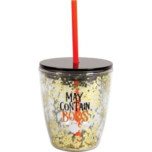 image:imageCR Gibson Plastic Double Wall Insulated Tumbler with Straw and Lid Orange Black and Gold Holds up to 12 Fluid Ounces May Contain BoosMay Contain Boos