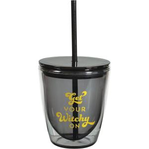 image:imageCR Gibson Plastic Double Wall Insulated Tumbler with Straw and Lid Orange Black and Gold Holds up to 12 Fluid Ounces May Contain BoosWitchy On