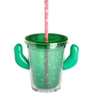 image:imageXampO Paper Goods Green Cactus with Arms Acrylic Double Wall Tumbler Cup with Lid and Straw 12 oz 6 W x 5 H12 Oz Green Cactus