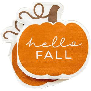 image:imageCR Gibson TW424063 Hello Fall Pumpkin Disposable Paper Cocktail Napkins for Thanksgiving and Halloween Orange 20pcs 5 x 5Rustic Pumpkin