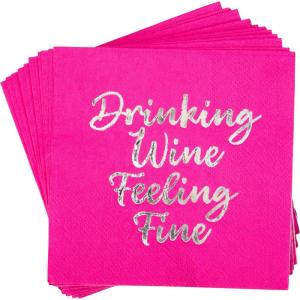 image:imageCR Gibson TW425851 Drinking Wine Feeling Fine Disposable Paper Cocktail Napkins 5 x 5 Multicolor 20 PiecesFeeling Fine
