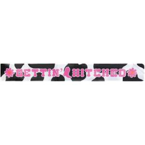 image:imageCR Gibson Gettin Hitched Party Sash  White Satin with Cow Print Design  One Size Fits All  Perfect for Bachelorette Celebrations CPS25513