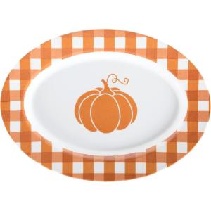 image:imageCR Gibson QAPS224068 Reusable Fall Plastic Plate Set for Thanksgiving 9 Diameter 4pcsOrange Plaid