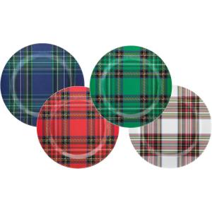image:imageCR Gibson Holiday Plate Set for Dinners and Parties Plaid Reusable Melamine 4 Count 9 Diameter QAPS224058 ChristmasColorful Plaid
