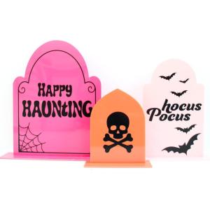 image:imageC R Gibson ADHT25263 Kailo Chic Acrylic Tombstone Halloween Decorations Sizes Vary Pink and Coral 3 PiecesPink  Coral
