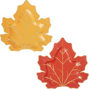 image:imageCR Gibson Harvest Leaf Shape Disposable Thanksgiving Paper Lunch Plates for Parties 8Count 8 Diameter8 Diameter