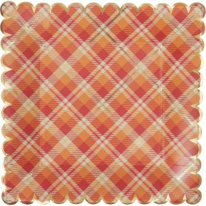 image:imageCR Gibson Harvest Plaid Disposable Thanksgiving Paper Dinner Plates for Parties 8Count 105 Square