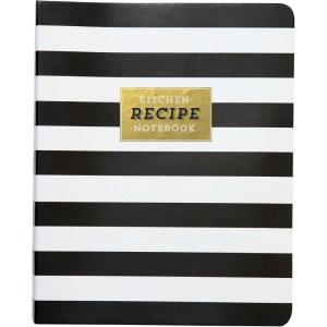 image:imageCR Gibson Black and White Striped Spiral Recipe Journal 100 Pages 725 x 9 QMR18688Black  White