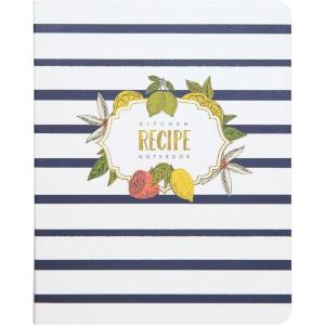 image:imageCR Gibson Black and White Striped Spiral Recipe Journal 100 Pages 725 x 9 QMR18688Blue  White