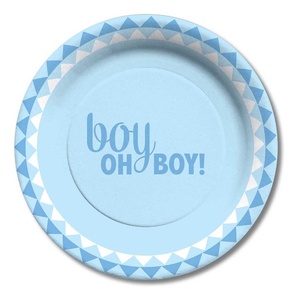 image:imageCR Gibson 105 Paper Boy Oh Boy Blue Baby Shower Dinner Plates 8 CountBoy Oh Boy