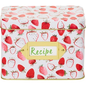 image:imageCR Gibson Recipe Card and Box Set  Vintage Style Tin Recipe Box with 40 Cards and 12 Dividers 42 x 66 ForageStrawberry Fields