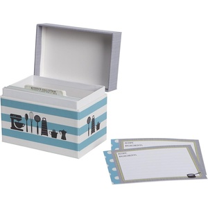 image:imageCR Gibson White Blue Striped Recipe Box with Tab Dividers and Coordinating Recipe Cards 53pc 65 W x 475 H x 425 D